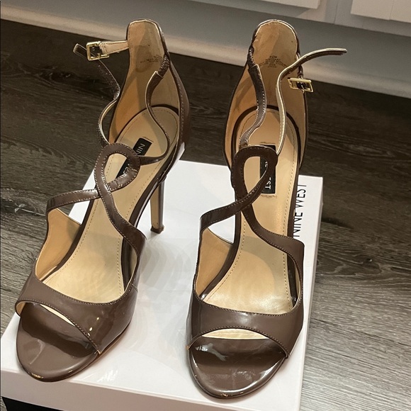 Nine West Shoes - Nine West Brown Patent Leather Strappy Stiletto Sandals